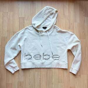 White Bebe Rhinestone Cropped Hoodie Embellished Y2K
